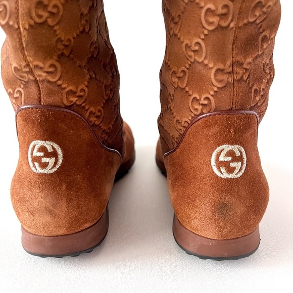 GUCCI | Apres Brown Suede Shearling GG Monogram Web Stripe Ankle Ski Boot EU36.5 - Picture 8 of 15